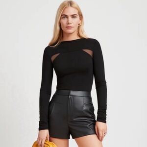 Marcella NYC Bowie Top European Jersey Mesh Cut Out Long Sleeve Top S black